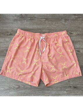 Bearbottom Stretch Swim Trunks Mens XXL Coral Pink Geometric Print Lined 5.5"